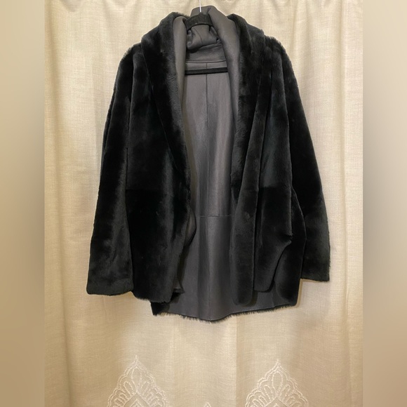 Vince shawl collar reversible lamb shearling fur leather jacket coat - Picture 8 of 11
